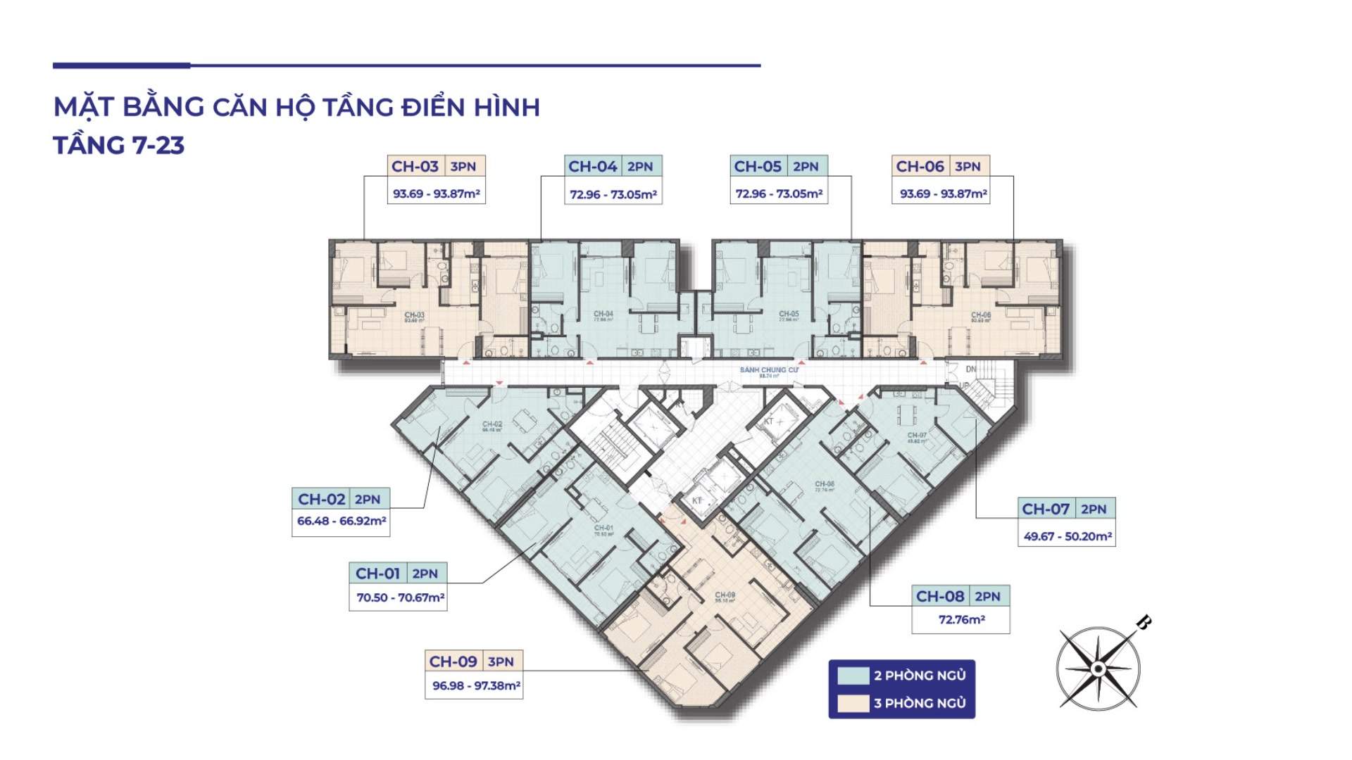 Dong Luc Tower typical floor plan, floors 7–23, 9 apartments per floor