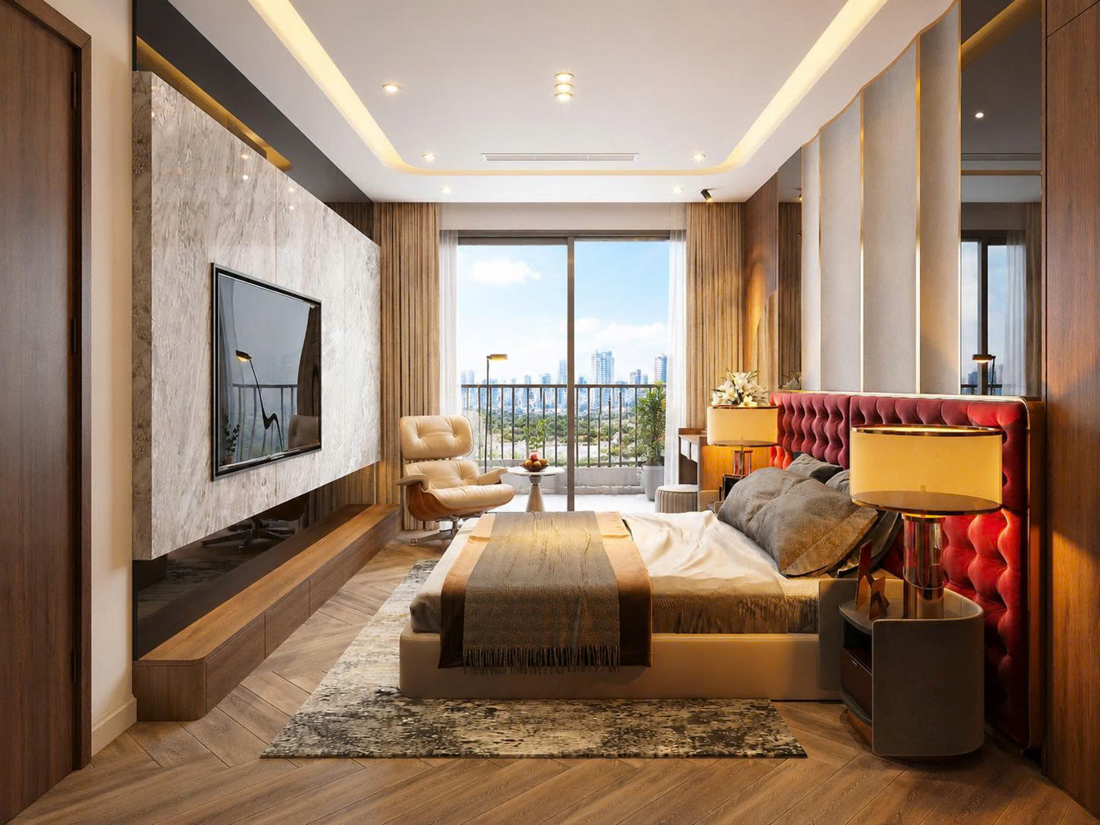 Rendering of a bedroom in a Dong Luc Tower apartment