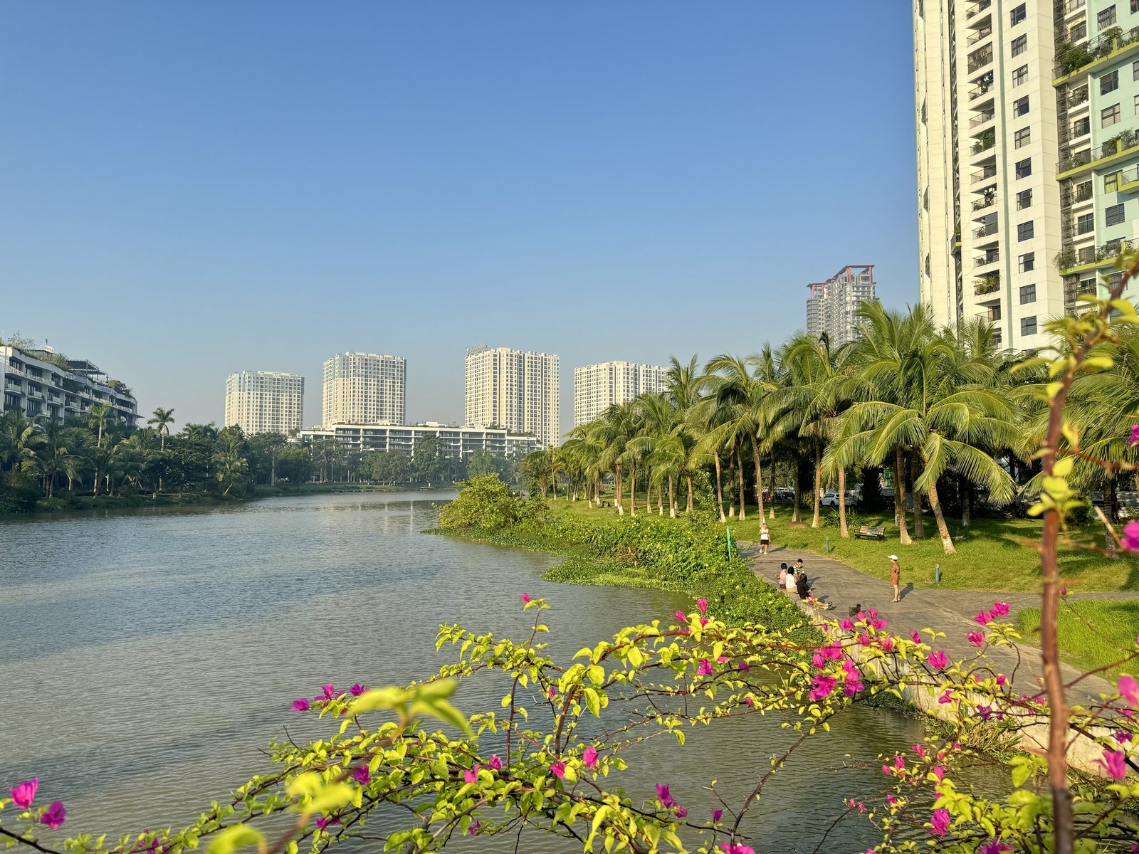 Đường dạo ven hồ Ecopark buổi sáng nắng