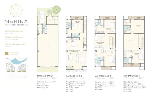 Mặt bằng Marina (Aqua Bay): Nhà phố · đất 180 m²