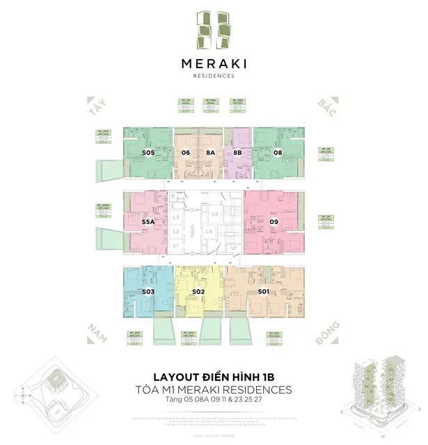 Mặt bằng Meraki (tòa M1): Tòa M1 · layout điển hình 1B