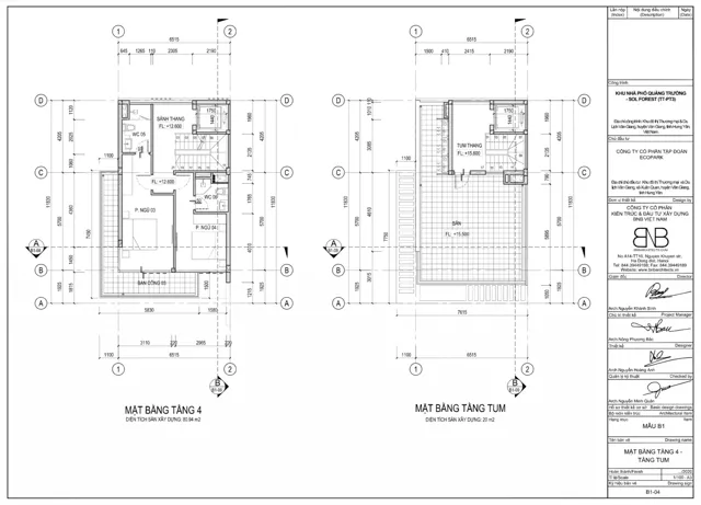 Mặt bằng Rừng Thông: Mẫu B1 · tầng 4 và tum