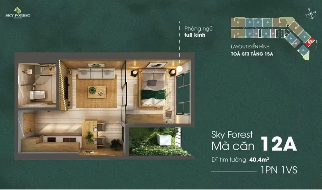 Mặt bằng Sky Forest: Căn 1PN · mã 12A