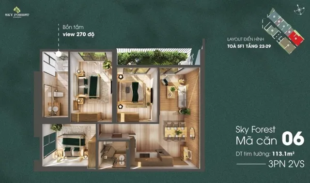 Mặt bằng Sky Forest: Căn 3PN · mã 06