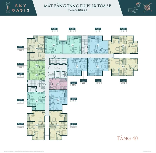 Mặt bằng Sky Oasis: Penthouse tầng 40 · SP