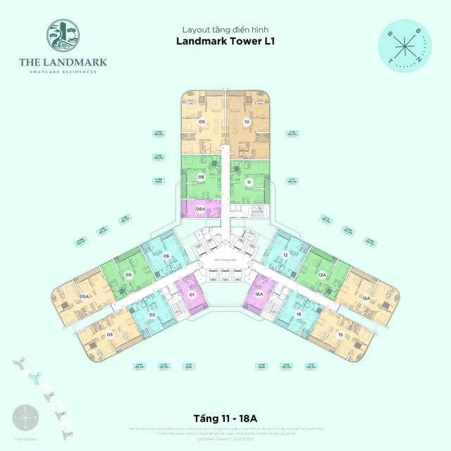Mặt bằng The Landmark (tháp L1): Tầng 11–18A