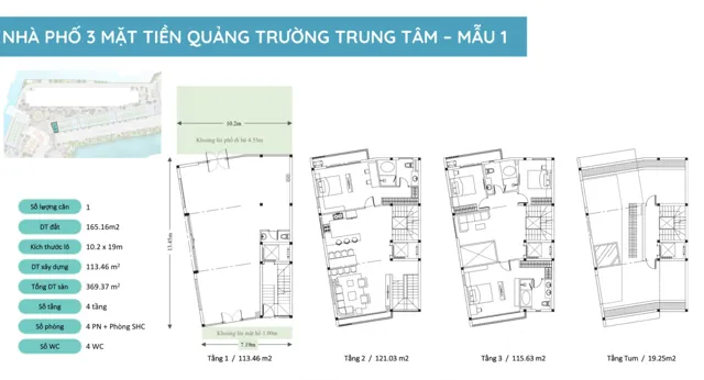 Mặt bằng Nhà phố Vịnh Đảo (Sky Oasis): Mặt quảng trường · mẫu 1