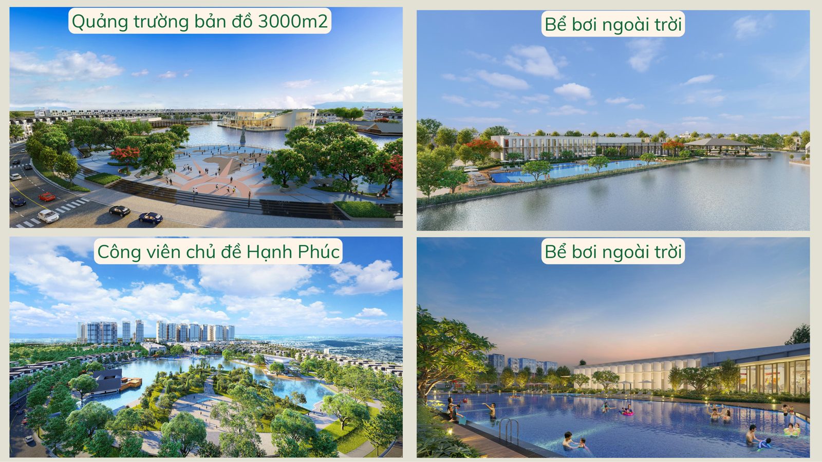 Quảng trường, bể bơi ngoài trời và công viên chủ đề Hạnh Phúc